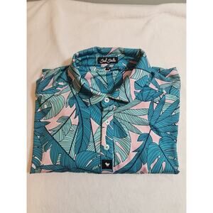Bad Birdie Polo Shirt Mens XL Blue Green Pink Floral Short Sleeve Golf